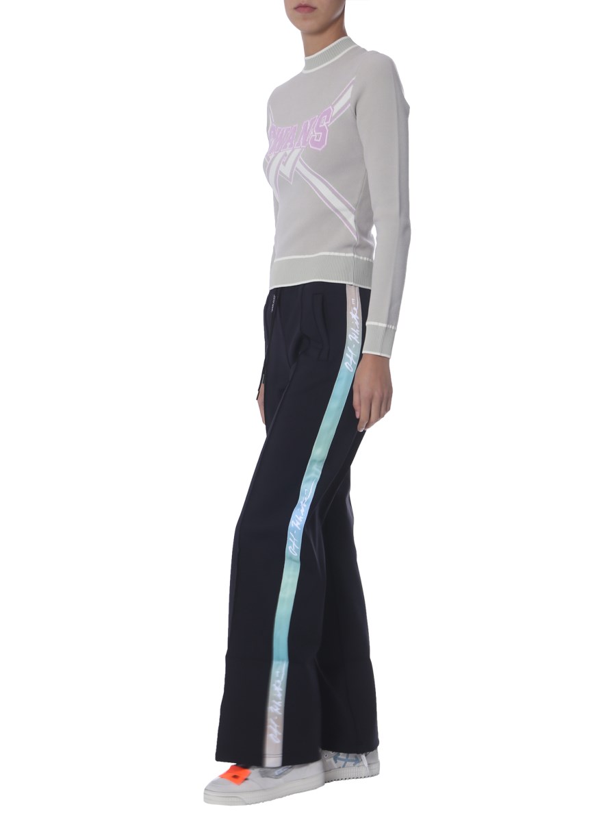 OFF-WHITE MAGLIA CROPPED "SWANS" GIROCOLLO IN JERSEY DI COTONE