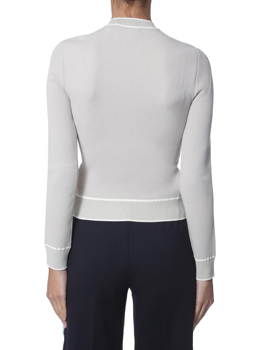 OFF-WHITE MAGLIA CROPPED "SWANS" GIROCOLLO IN JERSEY DI COTONE