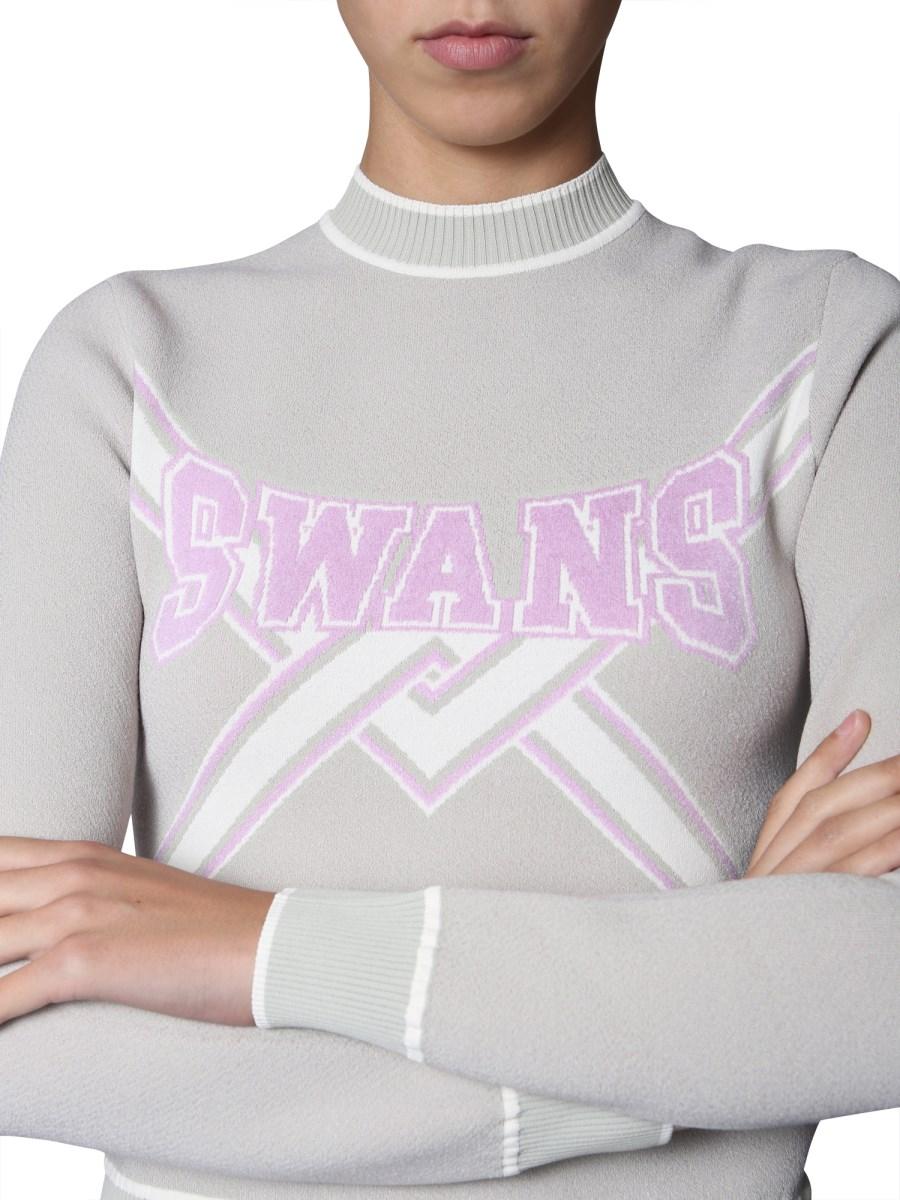 OFF-WHITE MAGLIA CROPPED "SWANS" GIROCOLLO IN JERSEY DI COTONE