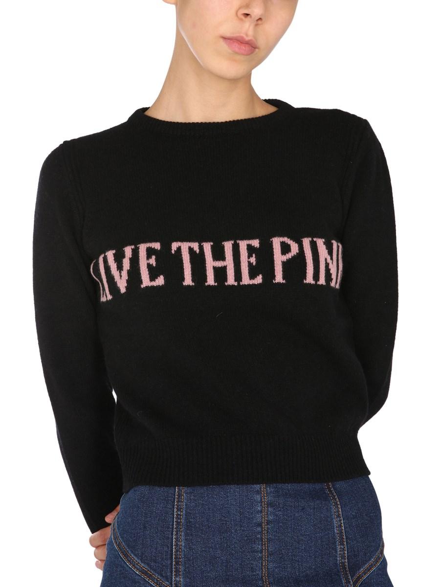 ALBERTA FERRETTI MAGLIA GIROCOLLO IN ECO CASHMERE E INTARSIO "LIVE THE PINK"