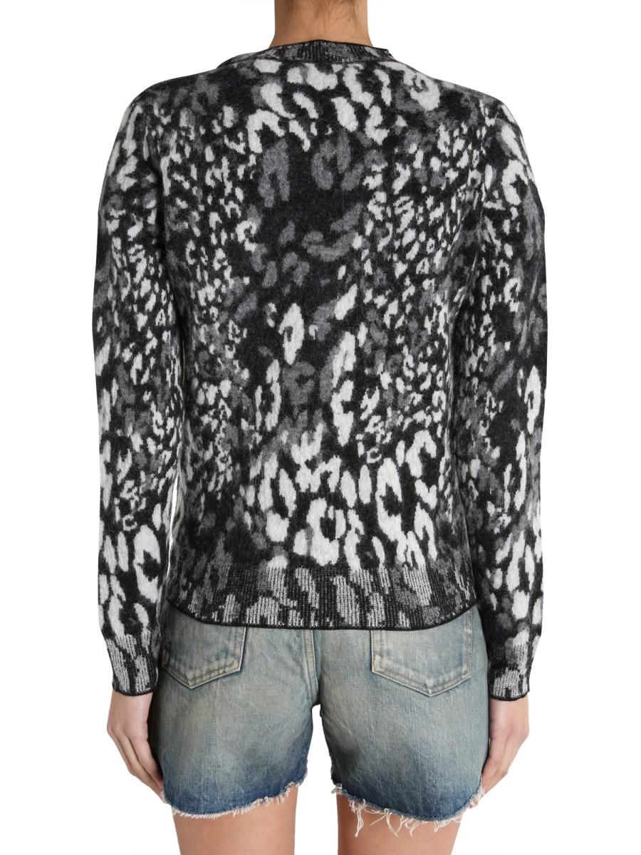 SAINT LAURENT MAGLIA GIROCOLLO IN JACQUARD DI LANA LEOPARDATO