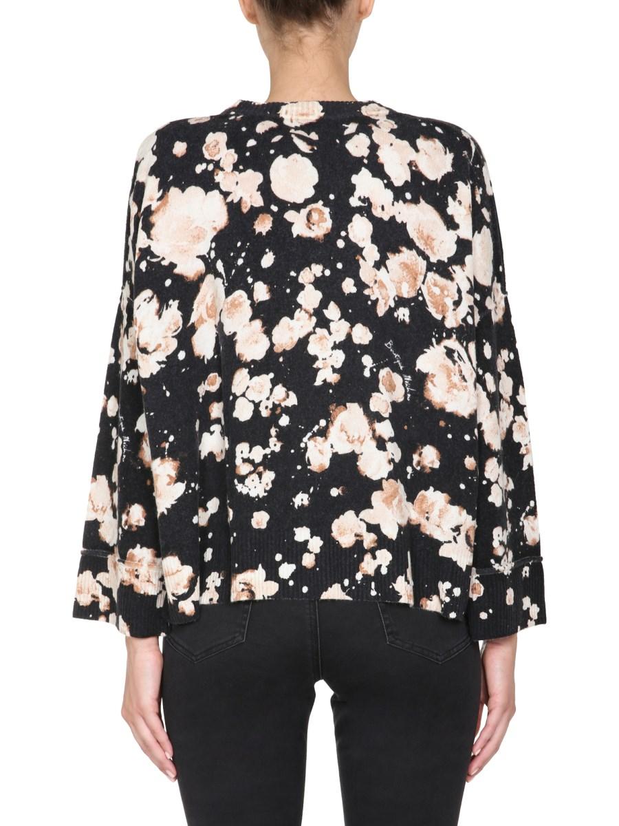 BOUTIQUE MOSCHINO MAGLIA GIROCOLLO IN MISTO LANA E CASHMERE CON MOTIVO FLOREALE