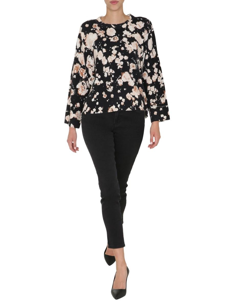 BOUTIQUE MOSCHINO MAGLIA GIROCOLLO IN MISTO LANA E CASHMERE CON MOTIVO FLOREALE