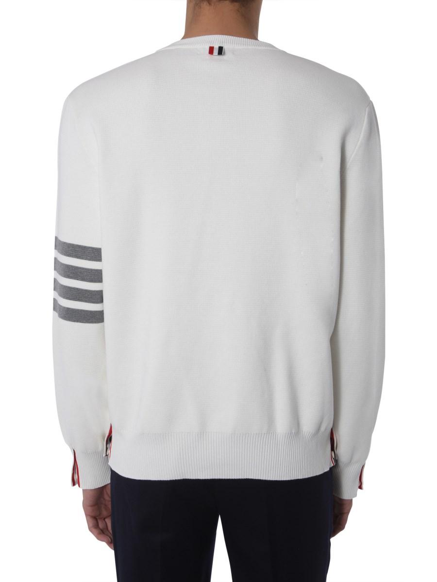 THOM BROWNE MAGLIA IN COTONE PUNTO MILANO CON DETTAGLIO RIGHE