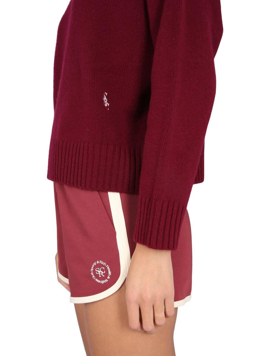 SPORTY&RICH MAGLIA IN LANA CON COLLO ALTO E RICAMO LOGO