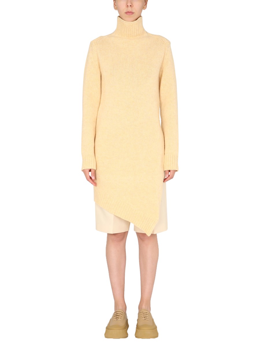 JIL SANDER MAGLIA LUNGA ASIMMETRICA IN LANA VERGINE