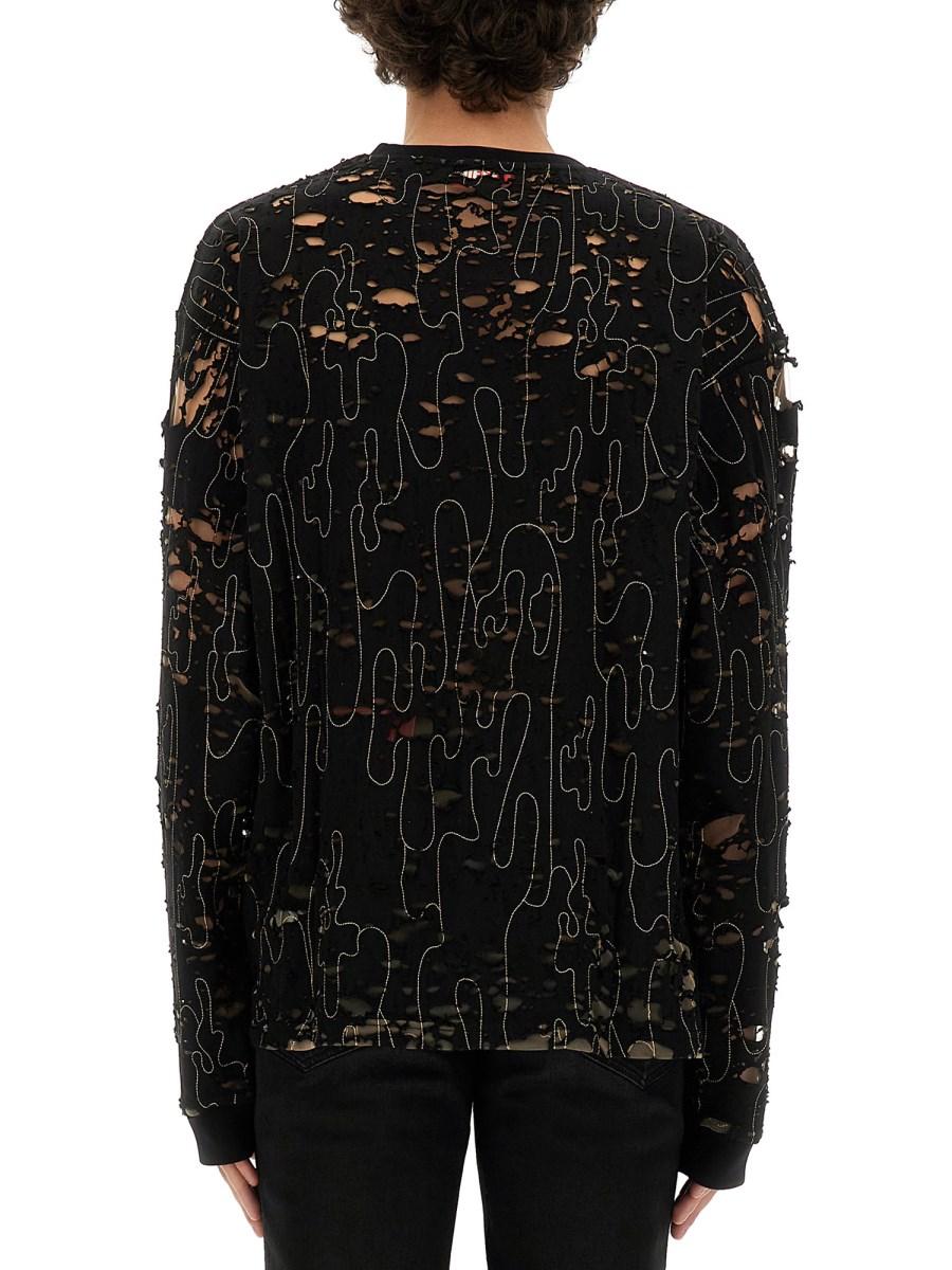 DIESEL MAGLIA "T-BOXT-LS-DEVOR" IN TULLE E JERSEY DESTROYED