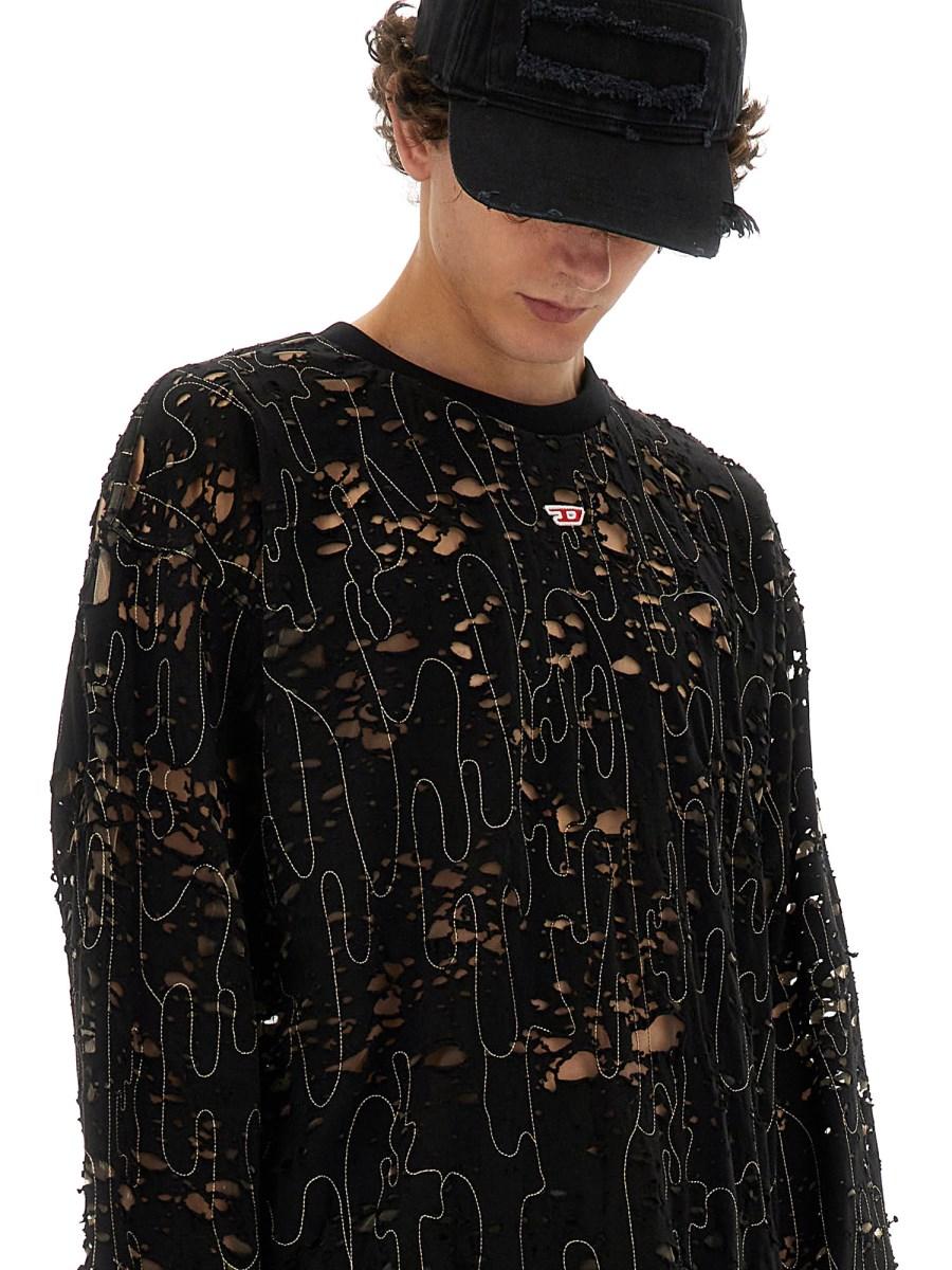DIESEL MAGLIA "T-BOXT-LS-DEVOR" IN TULLE E JERSEY DESTROYED