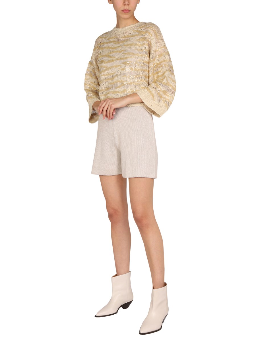 BRUNELLO CUCINELLI MAGLIA TRAFORATA IN MISTO SETA E LINO CON PAILLETTES