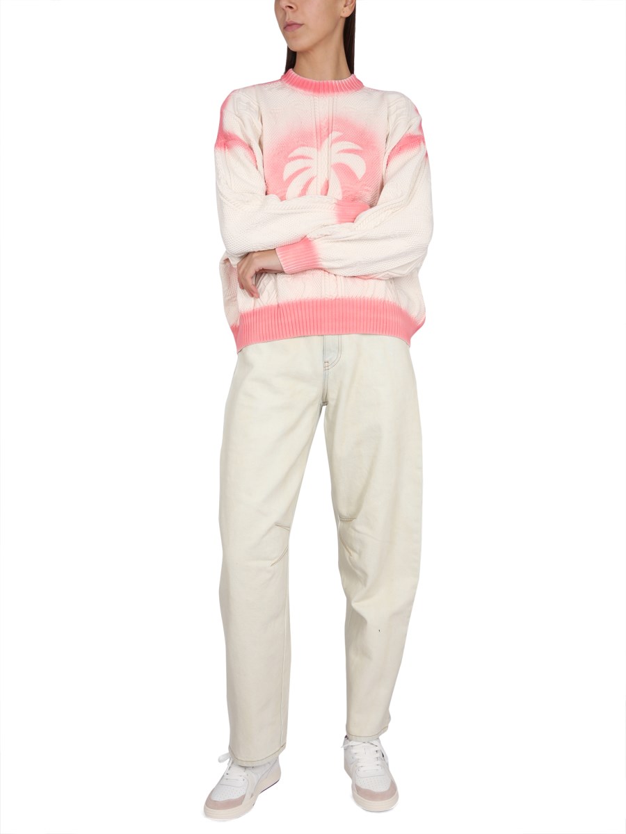 PALM ANGELS MAGLIONE PALM EFFETTO VERNICE IN COTONE