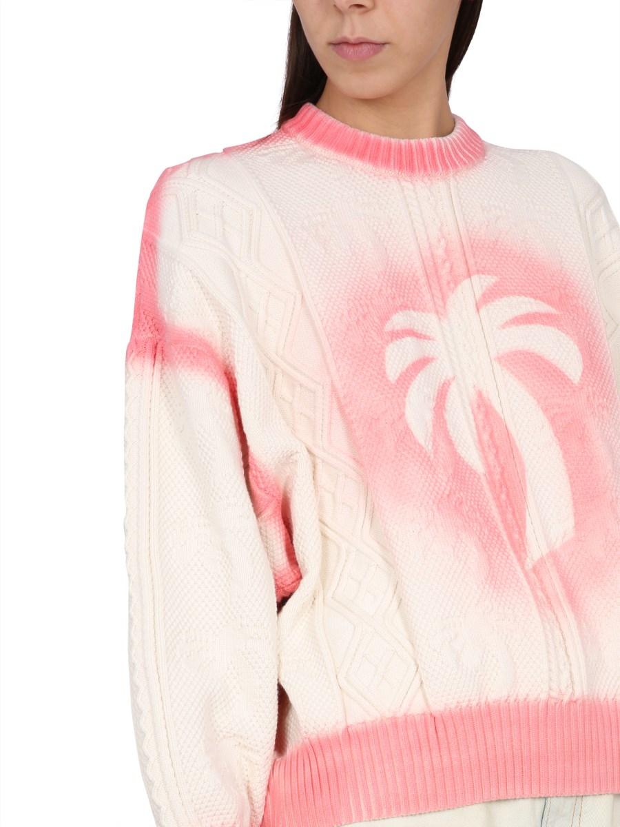 PALM ANGELS MAGLIONE PALM EFFETTO VERNICE IN COTONE