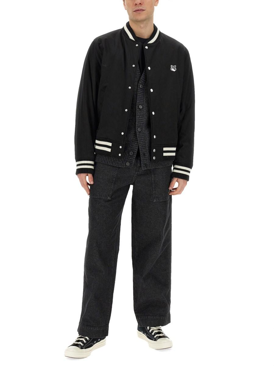 MAISON KITSUNÉ BOMBER CON LOGO IN RASO DI COTONE