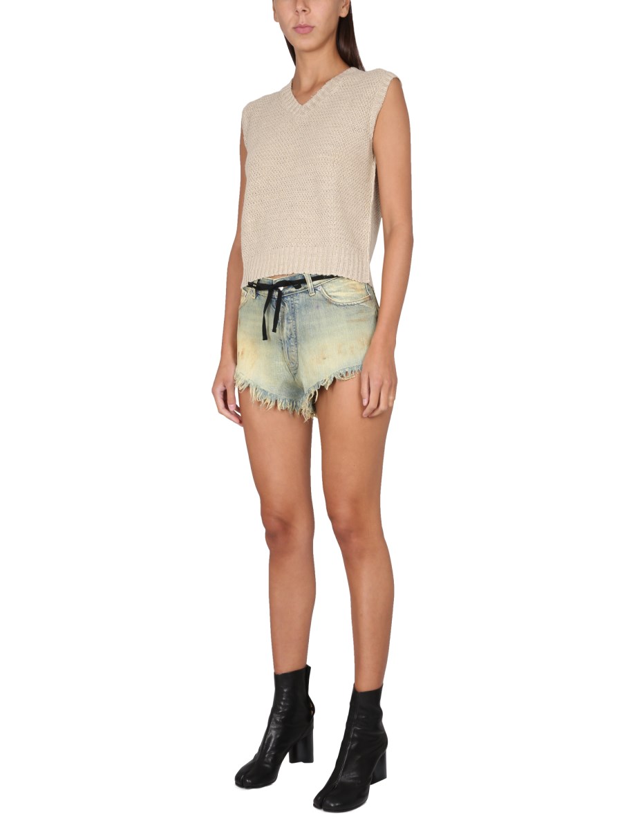 MAISON MARGIELA FELPA SMANICATA IN PUNTO CANESTRO