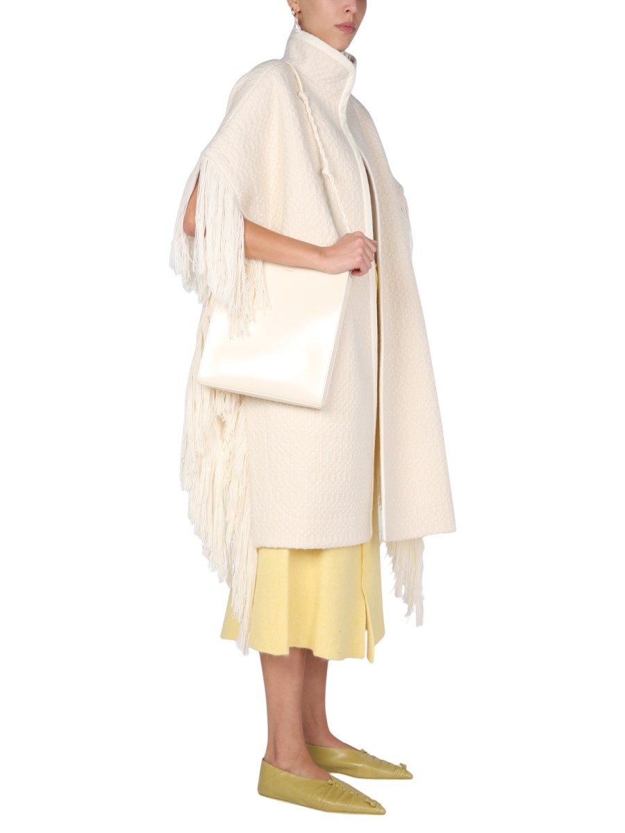 JIL SANDER MANTELLA IN JACQUARD DI LANA MERINO CON ORLO A FRANGE