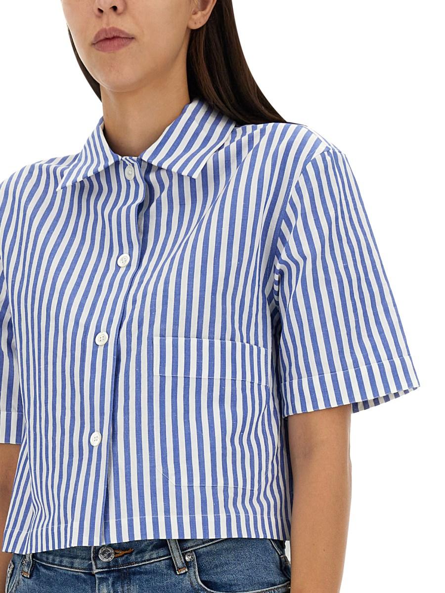 MARGARET HOWELL CAMICIA CANDY STRIPE IN MISTO LINO