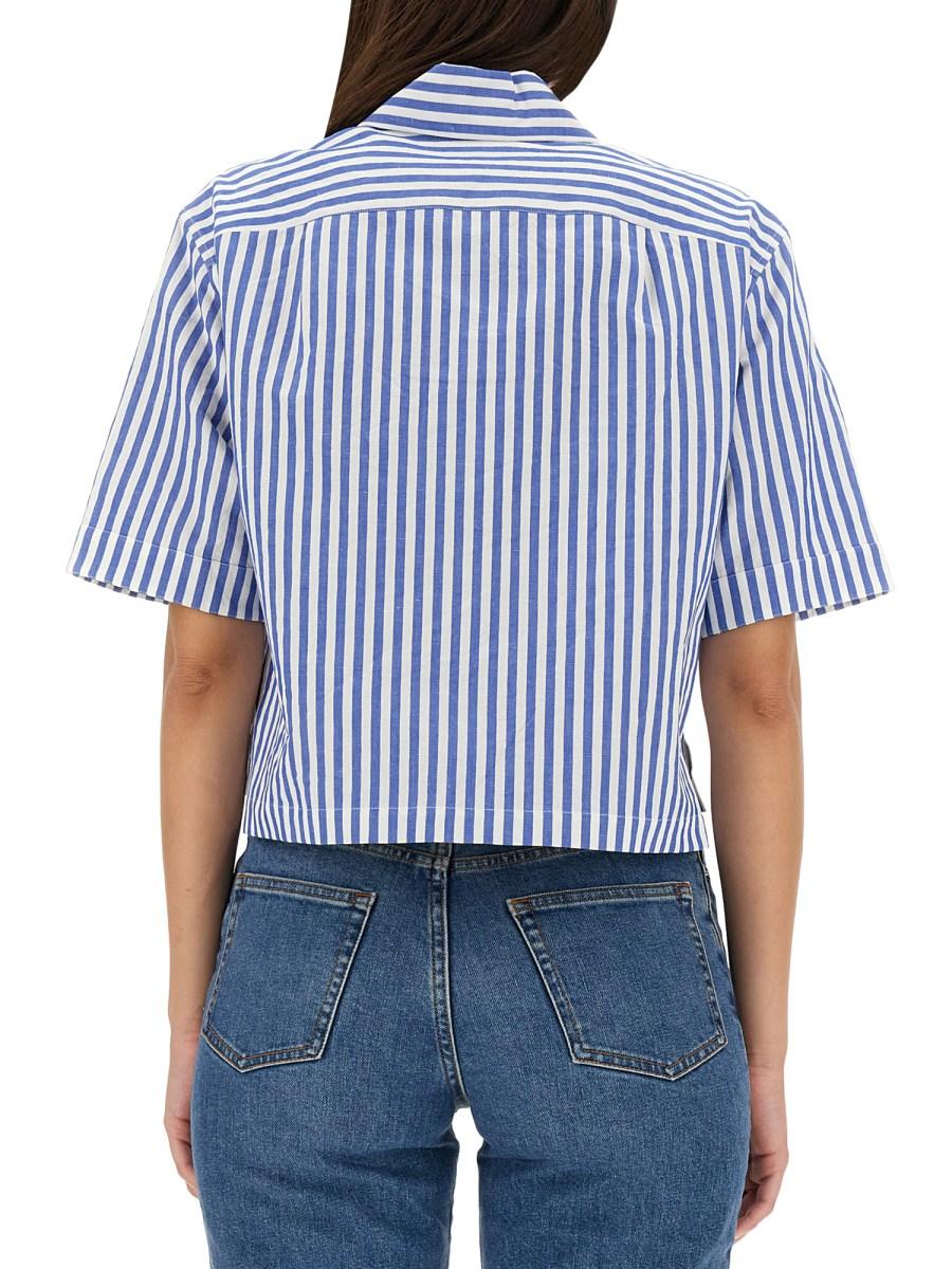 MARGARET HOWELL CAMICIA CANDY STRIPE IN MISTO LINO