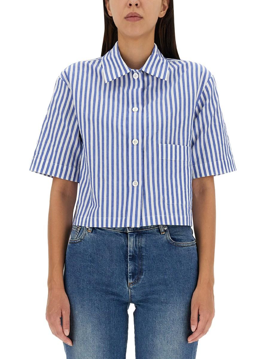 MARGARET HOWELL CAMICIA CANDY STRIPE IN MISTO LINO