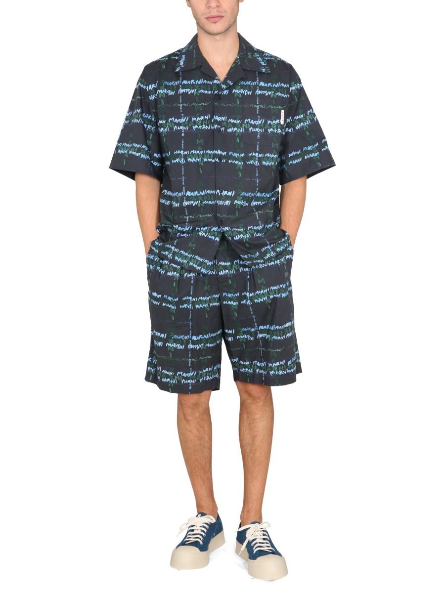 MARNI BERMUDA IN COTONE CON STAMPA LOGO