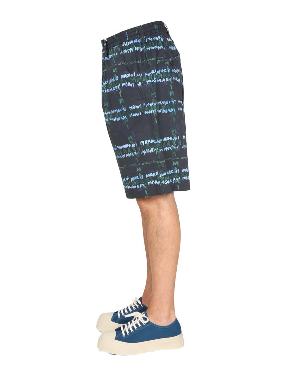 MARNI BERMUDA IN COTONE CON STAMPA LOGO