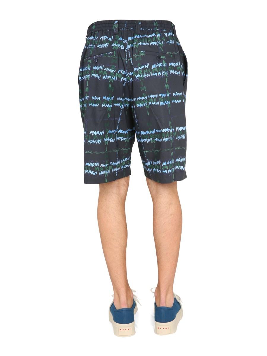 MARNI BERMUDA IN COTONE CON STAMPA LOGO
