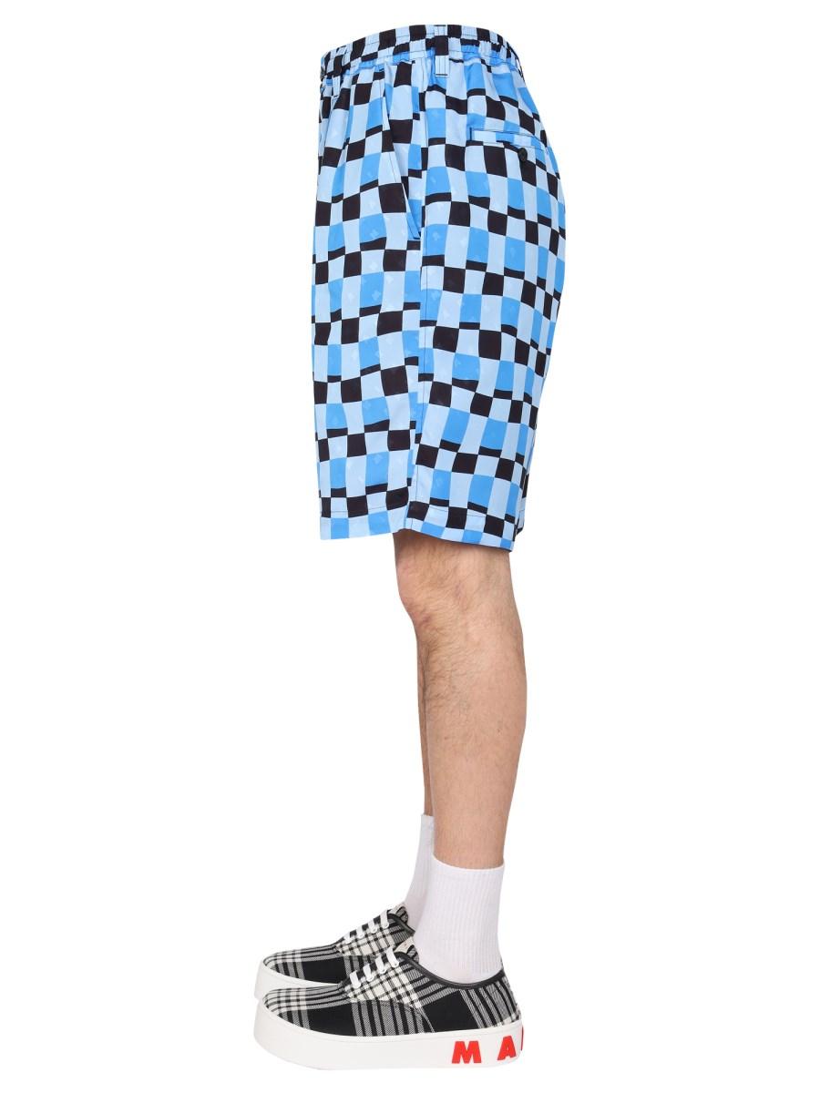 MARNI BERMUDA IN VISCOSA CON STAMPA CHECK