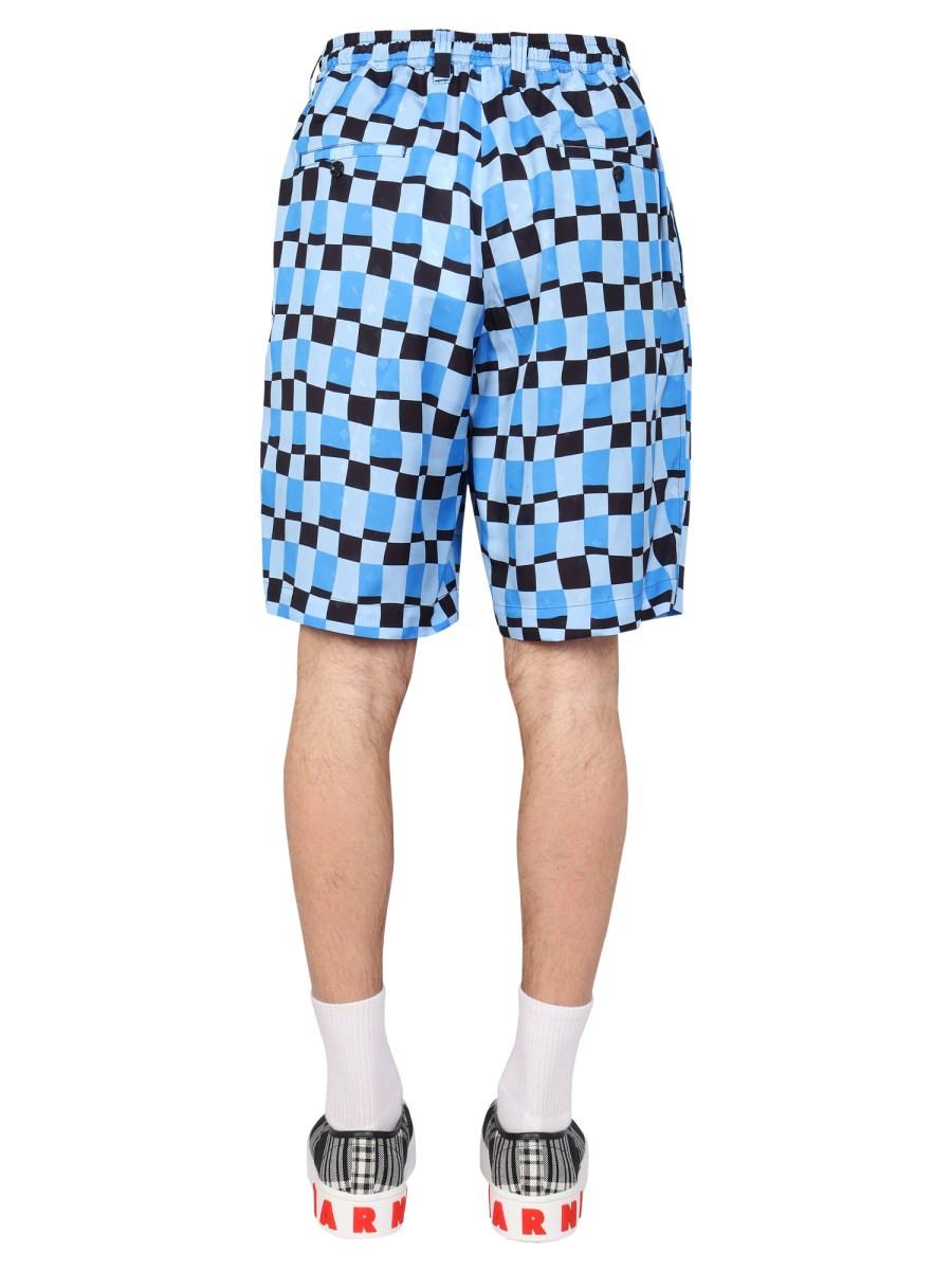 MARNI BERMUDA IN VISCOSA CON STAMPA CHECK
