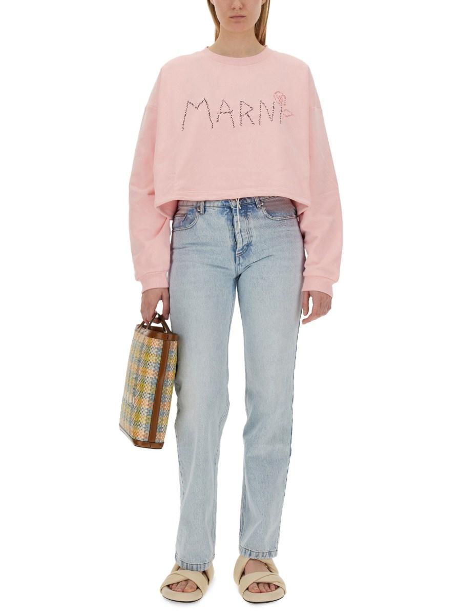 MARNI FELPA IN COTONE CON LOGO E ORLO CON COULISSE