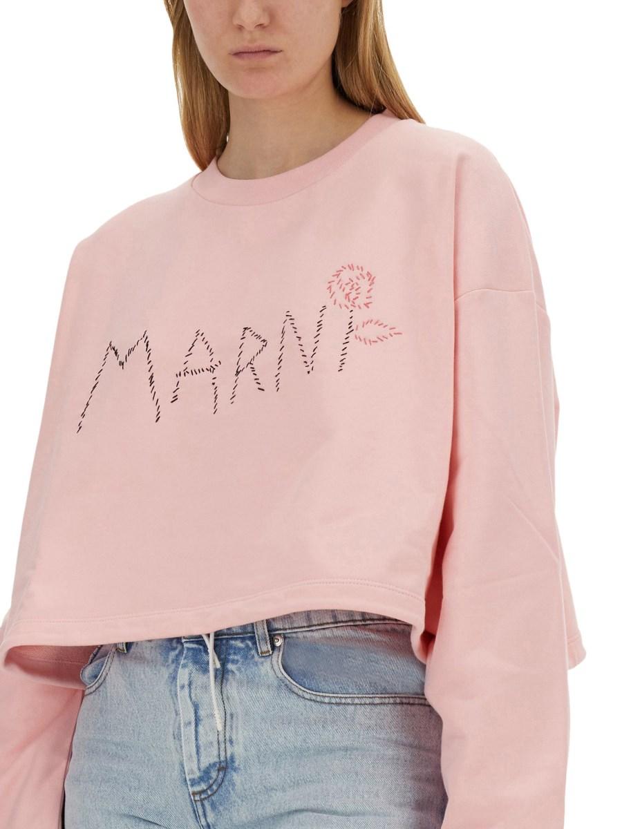 MARNI FELPA IN COTONE CON LOGO E ORLO CON COULISSE