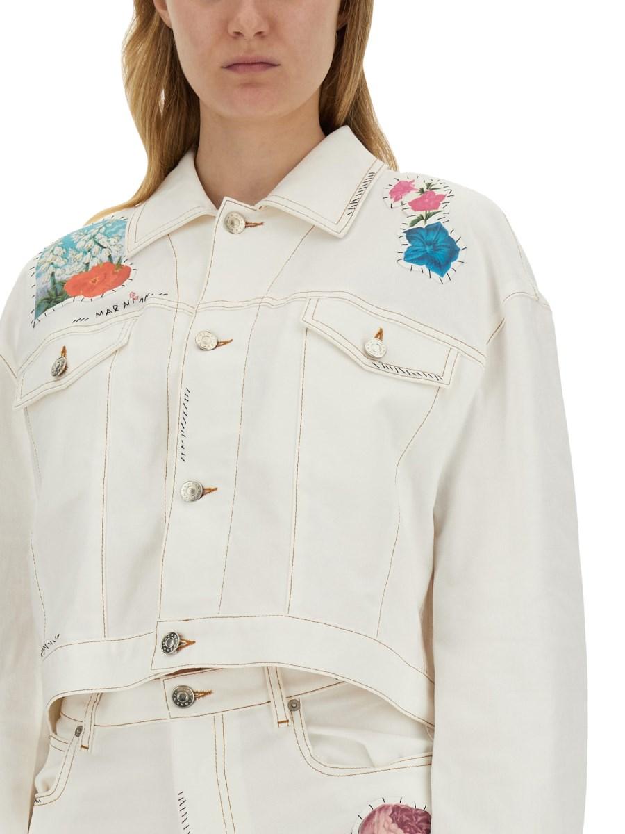 MARNI GIACCA IN DENIM CON APPLICAZIONI A FIORI