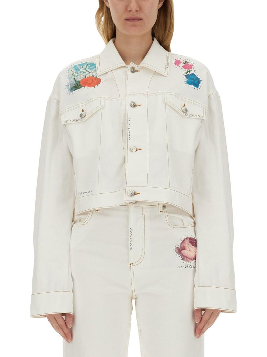 MARNI GIACCA IN DENIM CON APPLICAZIONI A FIORI