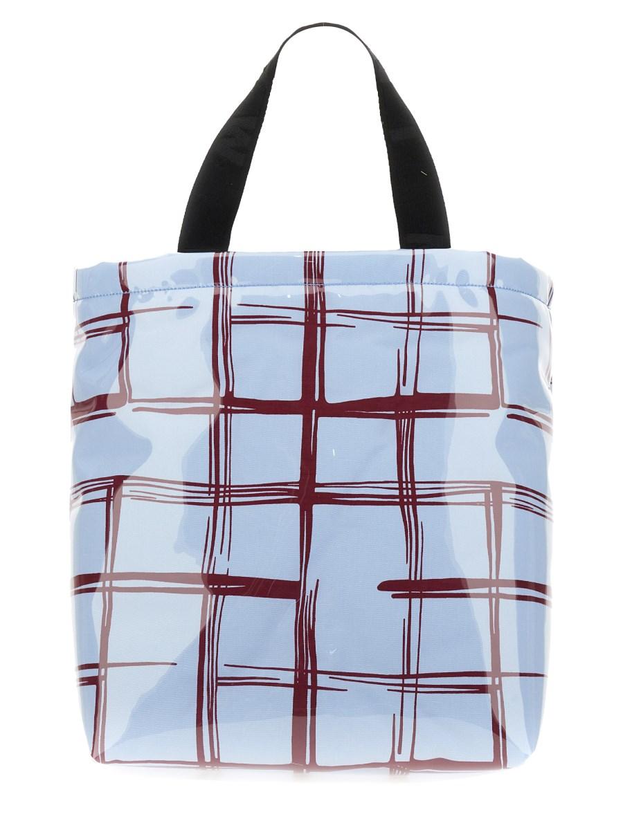 MARNI TOTE BAG IN CANVAS SPALMATO CON STAMPA