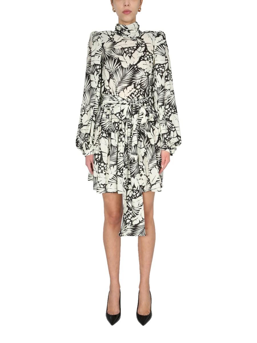 SAINT LAURENT MINIABITO IN VISCOSA CON STAMPA CON FASCIA