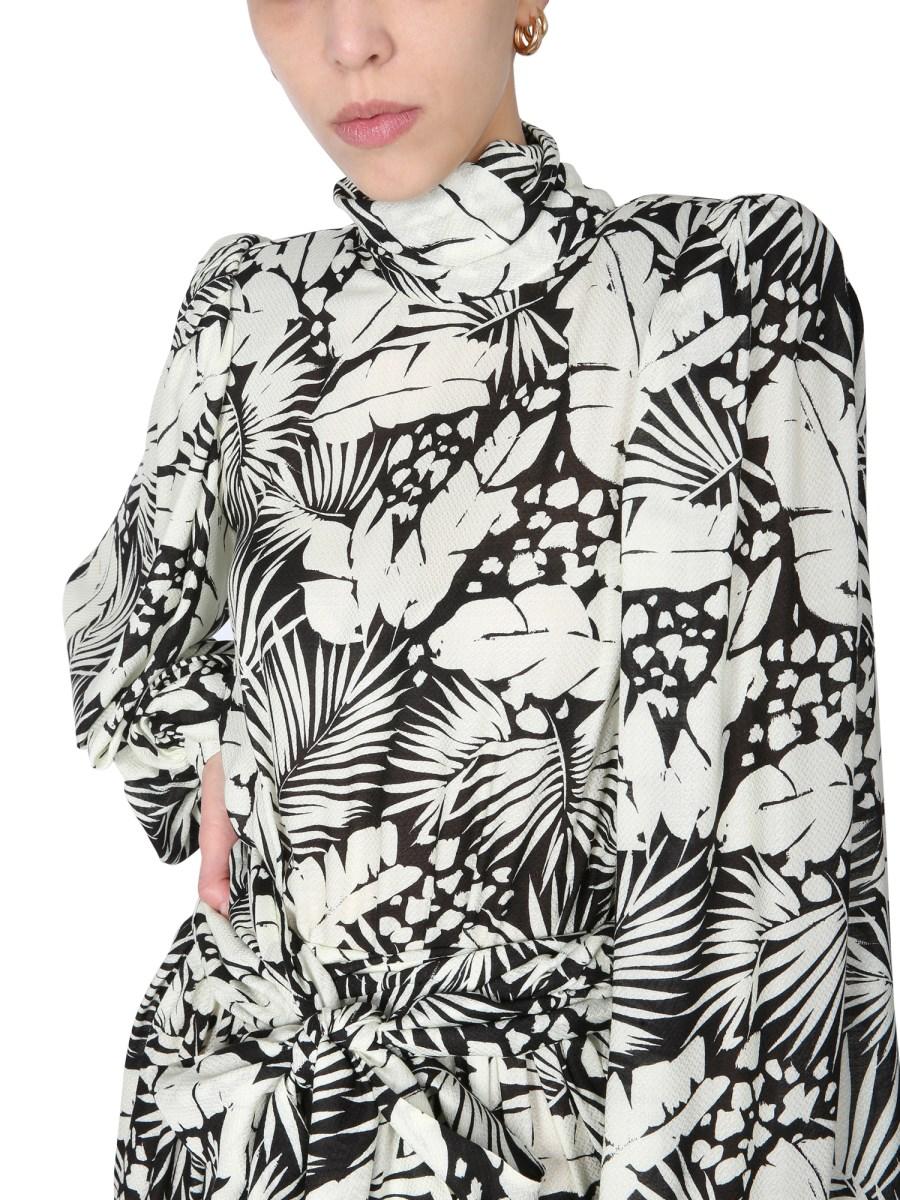 SAINT LAURENT MINIABITO IN VISCOSA CON STAMPA CON FASCIA