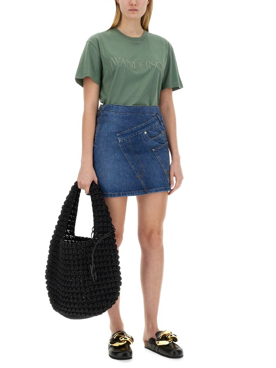JW ANDERSON MINIGONNA IN DENIM CON DESIGN ATTORCIGLIATO