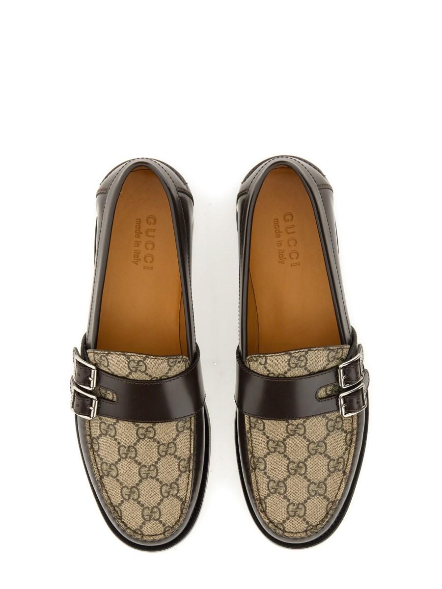 GUCCI MOCASSINO IN PELLE E TESSUTO GG SUPREME CON FIBBIA