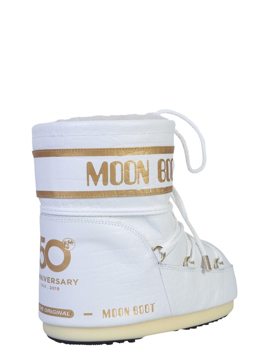MOON BOOT MOON BOOT CLASSIC LOW IN PELLE STAMPA COCCO