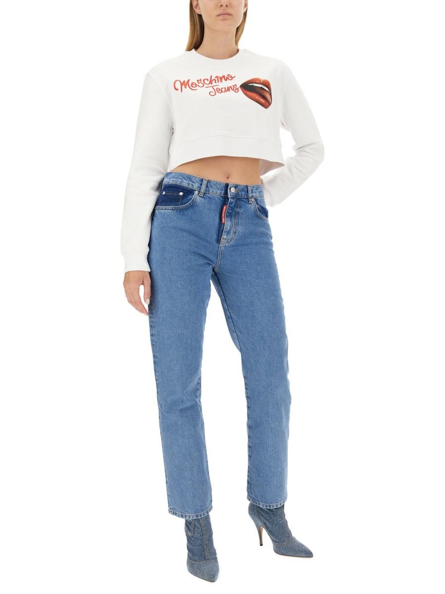 MOSCHINO JEANS FELPA IN COTONE CON STAMPA LOGO