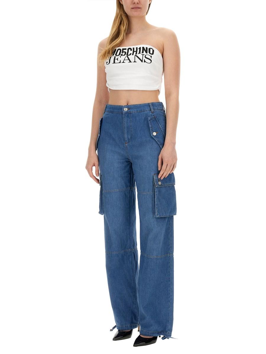 MOSCHINO JEANS PANTALONE CARGO IN DENIM DI COTONE