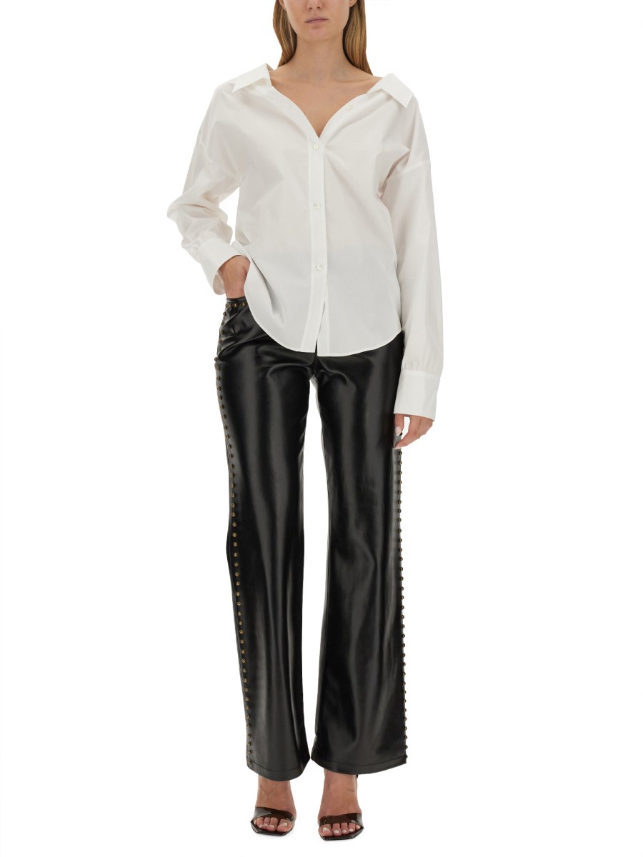 MOSCHINO JEANS PANTALONE IN ECO PELLE CON BORCHIE