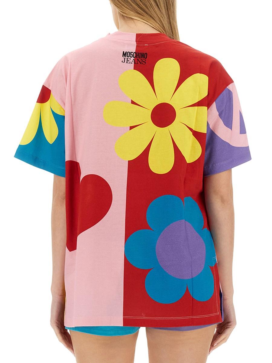 MOSCHINO JEANS T-SHIRT IN JERSEY SYMBOLS