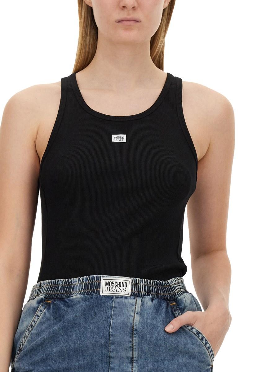 MOSCHINO JEANS TOP CON LOGO IN COTONE