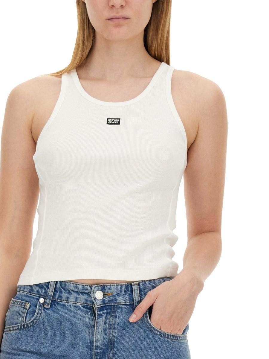 MOSCHINO JEANS TOP CON LOGO IN COTONE