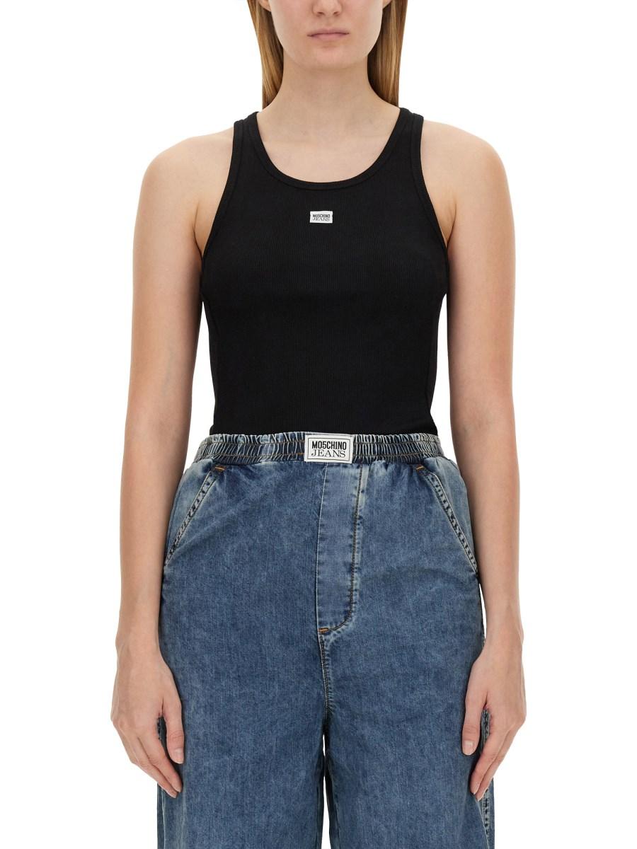 MOSCHINO JEANS TOP CON LOGO IN COTONE