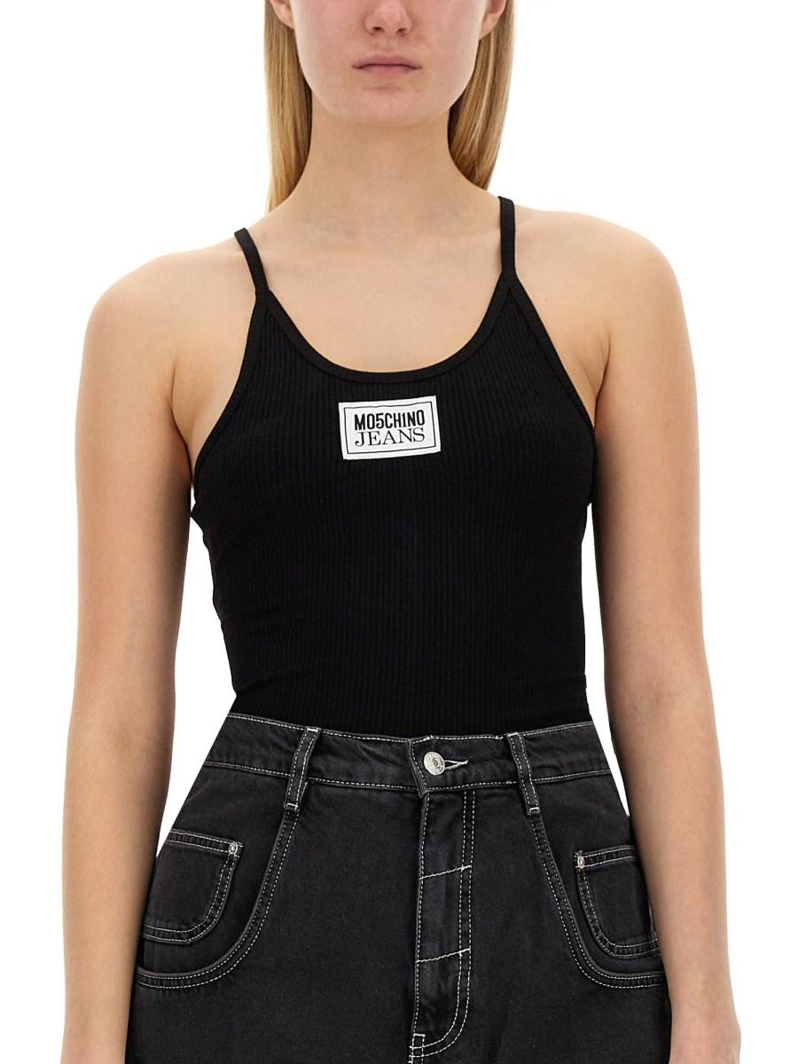 MOSCHINO JEANS TOP IN MAGLIA DI VISCOSA CON LOGO