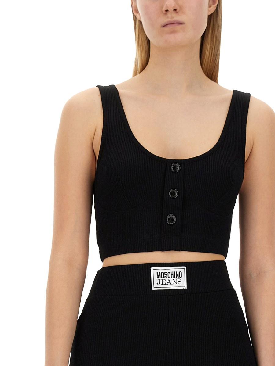 MOSCHINO JEANS TOP IN MAGLIA DI VISCOSA CON LOGO