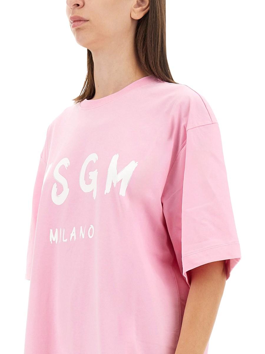 MSGM ABITO CON LOGO PENNELLATO IN JERSEY DI COTONE