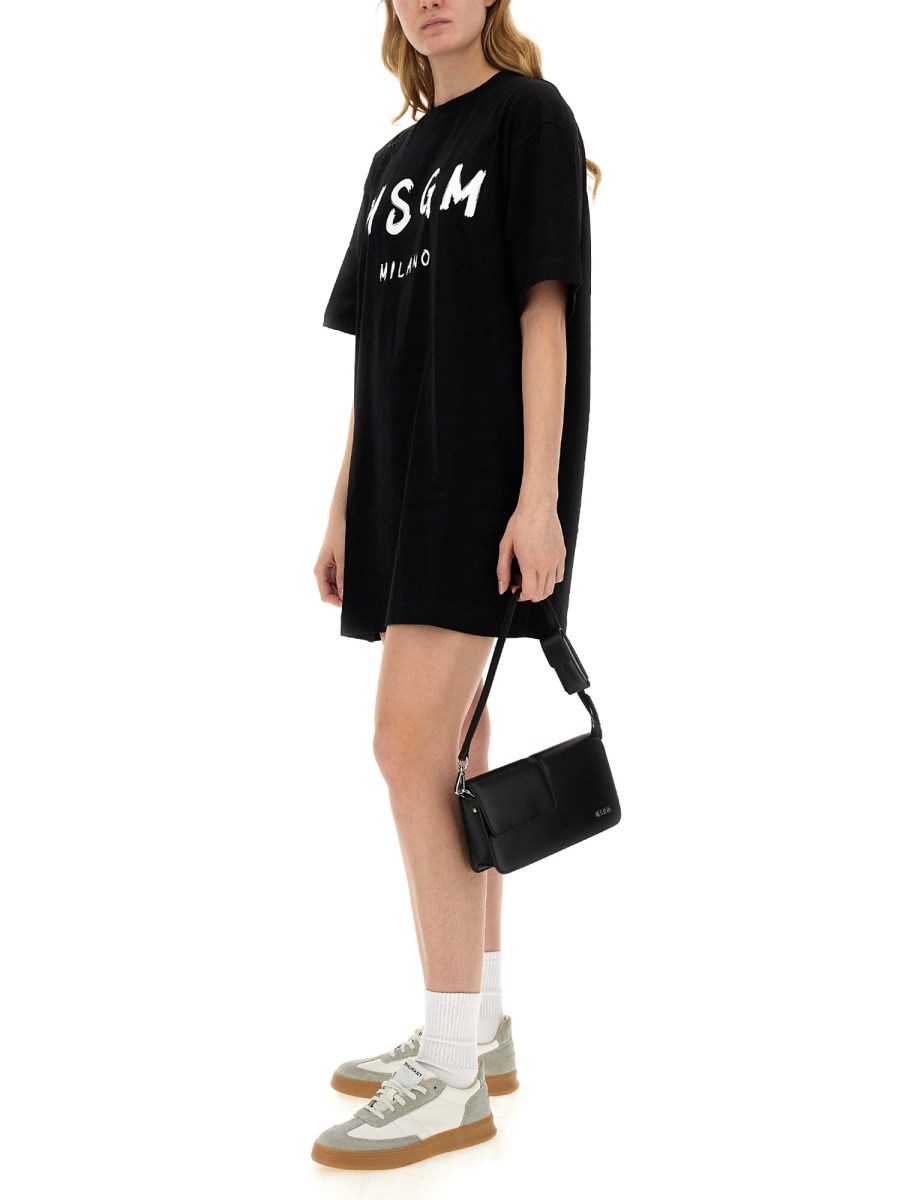 MSGM ABITO CON LOGO PENNELLATO IN JERSEY DI COTONE
