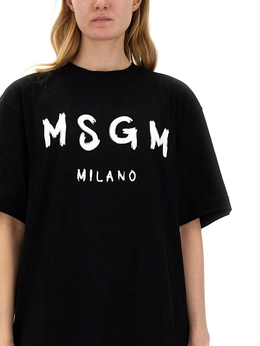 MSGM ABITO CON LOGO PENNELLATO IN JERSEY DI COTONE