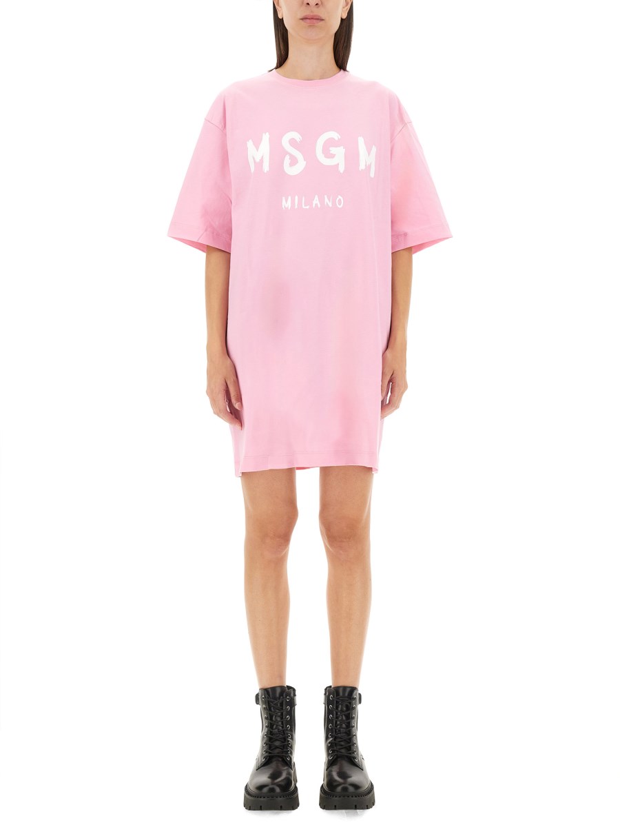 MSGM ABITO CON LOGO PENNELLATO IN JERSEY DI COTONE