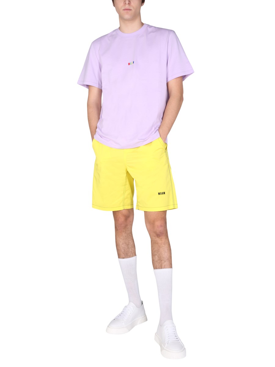 MSGM BERMUDA IN MISTO COTONE CON RICAMO LOGO